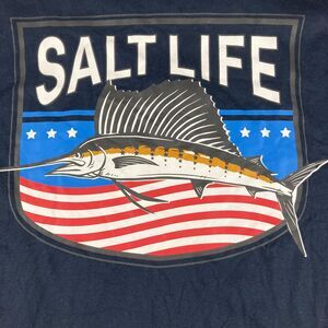 Salt Life Mens Large Live Salty Sailfish American Flag Fishing T Shirt NWT